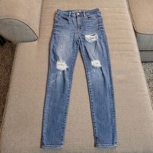 American Eagle Stretch Distressed Super Hi-Rise Jeggings Size 0 Short